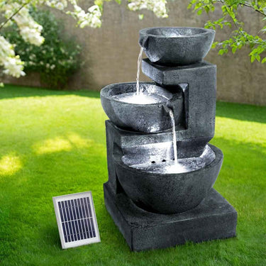 Garden Solar Fountain Water Feature Bird Bath Outdoor LED Lights 3-Tier